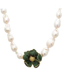 LÁTELITA London - Poppy Flower Baroque Pearl Necklace Emerald Green Gold - Lyst