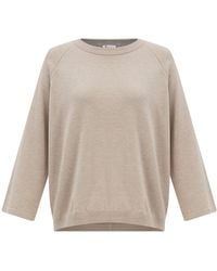 Peraluna - Neutrals Nell O-Neck Pullover Slit Detailed Fine Knit Jumper - Lyst