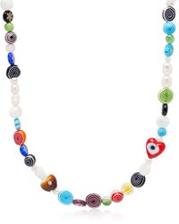 Nialaya - Mushroom Pearl Choker With Assorted Beads - Lyst