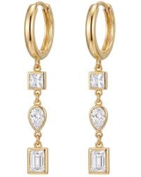 LINYA JEWELLERY - Geometric Row Stone & Plated Hoop Earrings, Dangle Earrings - Lyst