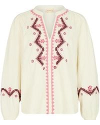 Raffya - Neutrals Dina V-Neck Embroidered Blouse - Lyst