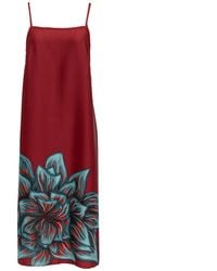 Janara Jones - Wine Rose Print Satin Side-Split Staight-Neck Cami Top - Lyst