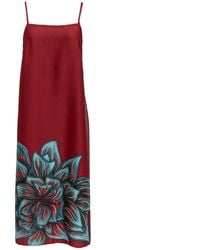 Janara Jones - Wine Rose Print Satin Side-Split Staight-Neck Cami Top - Lyst