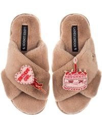 Laines London - Neutrals Classic Laines Slippers With Birthday Girl Brooches - Lyst
