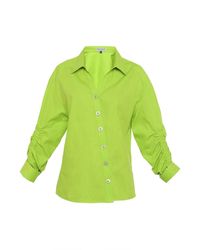 Style Junkiie - Lime Poplin Ruched Shirt - Lyst