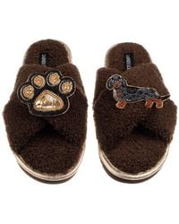 Laines London - Neutrals Boucle Slippers With Paw & Dapple Dachshund Brooches - Lyst