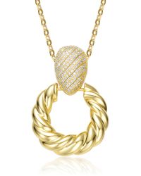 Genevive Jewelry - Rachel Glauber Plated Cubic Zirconia Pave Twisted Rope Drop Hoop Door Knocker Pendant Necklace - Lyst