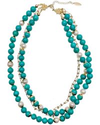 Farra - Turquoise & Freshwater Pearls Multi-layers Necklace - Lyst