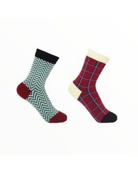 Peper Harow - Made in England - Zigzag & Burgundy Grid Socks Two Pack - Lyst