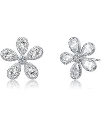 Genevive Jewelry - Rachel Glauber Plated With Cubic Zirconia Blooming Flower Stud Earrings - Lyst