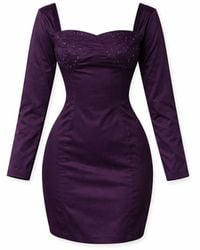 House of Gl - Amethyst Beaded Cotton Mini Dress With Sweetheart Neckline - Lyst