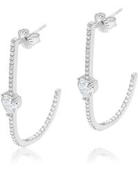 SHYMI - Solitaire Heart Pave J Hoop Earrings - Lyst