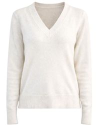 Nuvv Collection - Cashmere And Wool Blend V Necked Knit Sweater – Soft Neutral Tone - Lyst