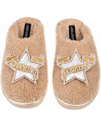 Laines London - Neutrals Teddy Closed Toe Slippers With & Fucking Fabulous Brooches - Lyst