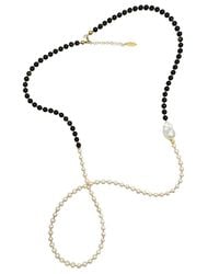 Farra - Black Obsidian And White Freshwater Pearls Long Necklace - Lyst