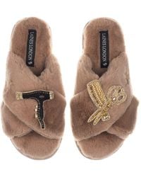 Laines London - Neutrals Classic Laines Slippers With Hairdresser Brooches - Lyst
