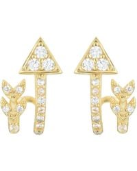 KAMARIA - Arrow Huggie Earrings With Crystals - Lyst