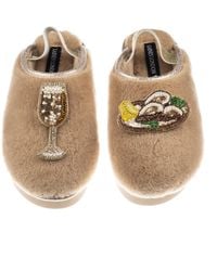 Laines London - Neutrals Flatform Cloud Closed Toe Slippers With Oysters & Glass Of Fizz Brooches - Lyst