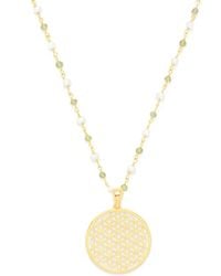 Seven Saints - Divine Life Force Flower Of Life Necklace, Pearl And Peridot, Plated Spiritual Jewelry - Lyst