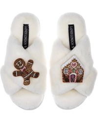 Laines London - Classic Laines Slippers With Christmas Gingerbread & House Brooches - Lyst