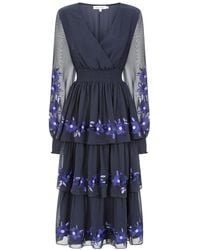 Frock and Frill - Tamsin Floral Embroidered Midi Dress With Tiered Skirt - Lyst