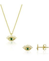 Spero London - Emerald Eye Evil Eye Sterling Necklace & Stud Earring Set - Lyst