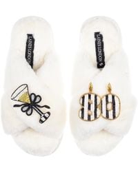 Laines London - Neutrals Classic Laines Slippers With Stripe 80 Th Birthday & Glass Of Champagne Brooches - Lyst