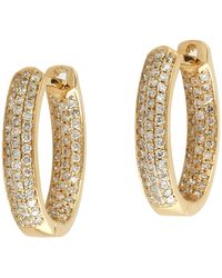 Artisan - Inside & Outside Micro Pave Natural Diamond In 18k Yellow Gold Hoop Earrings - Lyst