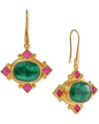 Ottoman Hands - Raina Emerald And Pink Crystal Drop Earrings - Lyst