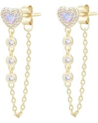 KAMARIA - Heart Chain Stud Earrings With Crystals - Lyst