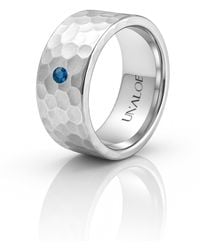 Unaloe - Sterling Hammered Band Ring With Sapphire – Gift For Her Fine Minimalist Statement Jewelry - Lyst
