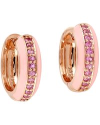 Artisan - 14k Solid Rose Gold & Pave Pink Sapphire With Pink Enamel Designer Hoop Earrings - Lyst