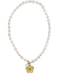 Farra - Irregular Freshwater Pearls With Citrine Flower Pendant Lariat Necklace - Lyst