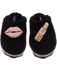 Laines London - Teddy Closed Toe Slippers With Lipstick & Lips Brooches - Lyst