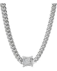 Steeltime - Stainless Steel 8Mm Miami Cuban Necklace Chain With Cz Box Clasp 24 Inch - Lyst