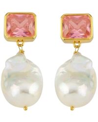 LINYA JEWELLERY - Crystal Stone Baroque Pearl Dangle Earrings - Lyst