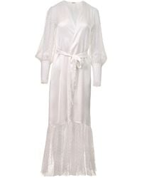 Oh!Zuza - Long Satin Robe With Polka Dot Tulle & Lace – Ivory - Lyst