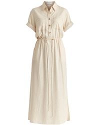Paisie - Neutrals Linen Blend Shirt Dress With Stitch Details - Lyst