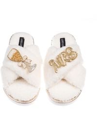 Laines London - Neutrals Laines Neutral Boucle Slippers With Wedding Champers & Mrs Brooches - Lyst