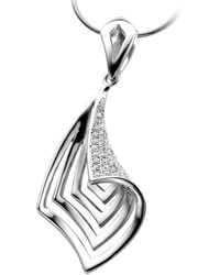 Genevive Jewelry - Cubic Zirconia Sterling Rhodium Plated Micro Setting Drop Pendant - Lyst