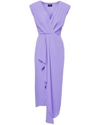 BLUZAT - Pastel Purple Midi Dress With Draping And Pleats - Lyst