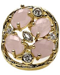 Farra - Rose Quartz With Zircon Setting Statement Ring - Lyst