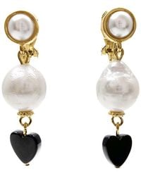 Farra - Freshwater Pearl With Heat Agate Clip-On Earrings - Lyst