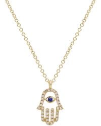 KAMARIA - Diamond Hamsa Hand Necklace With Sapphire - Lyst