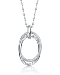 Genevive Jewelry - Plated Sterlig With Cubic Zirconia Double Entwined Oval Eternity Circle Pendant Necklace - Lyst