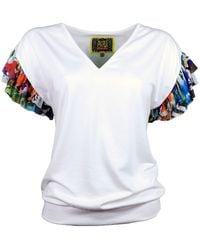Lalipop Design - V-Neck Viscose Blouse With Tulle Ruffle Sleeves - Lyst