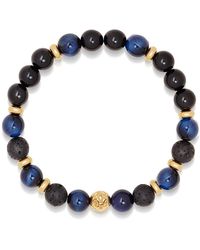 Nialaya - Wristband With Blue Tiger Eye, Black Agate, Lava Stone And Gold - Lyst