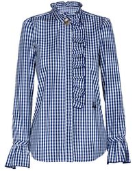 The Extreme Collection - Boheme Gingham Blouse With Ruffled Trim And High Collar - Lyst
