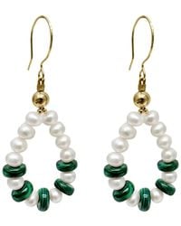 Farra - Handcrafted Teardrop Freshwater Pearls With Malachite Earrings - Lyst