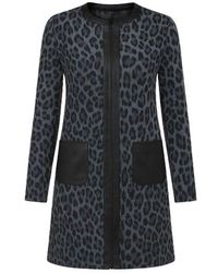 Conquista - Animal Print Coat With Pleather Detail - Lyst